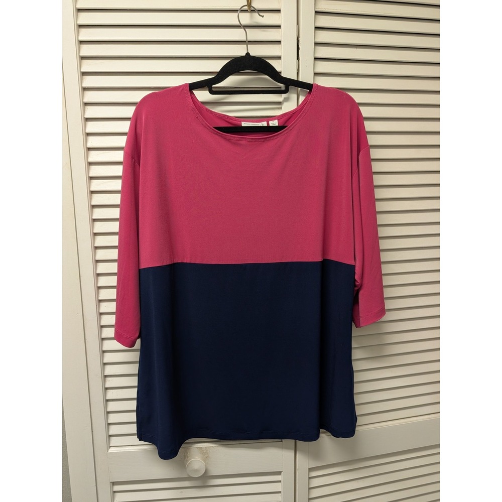 Susan Graver Premier Knit Tunic Shirt XL pink and blue Colorblock